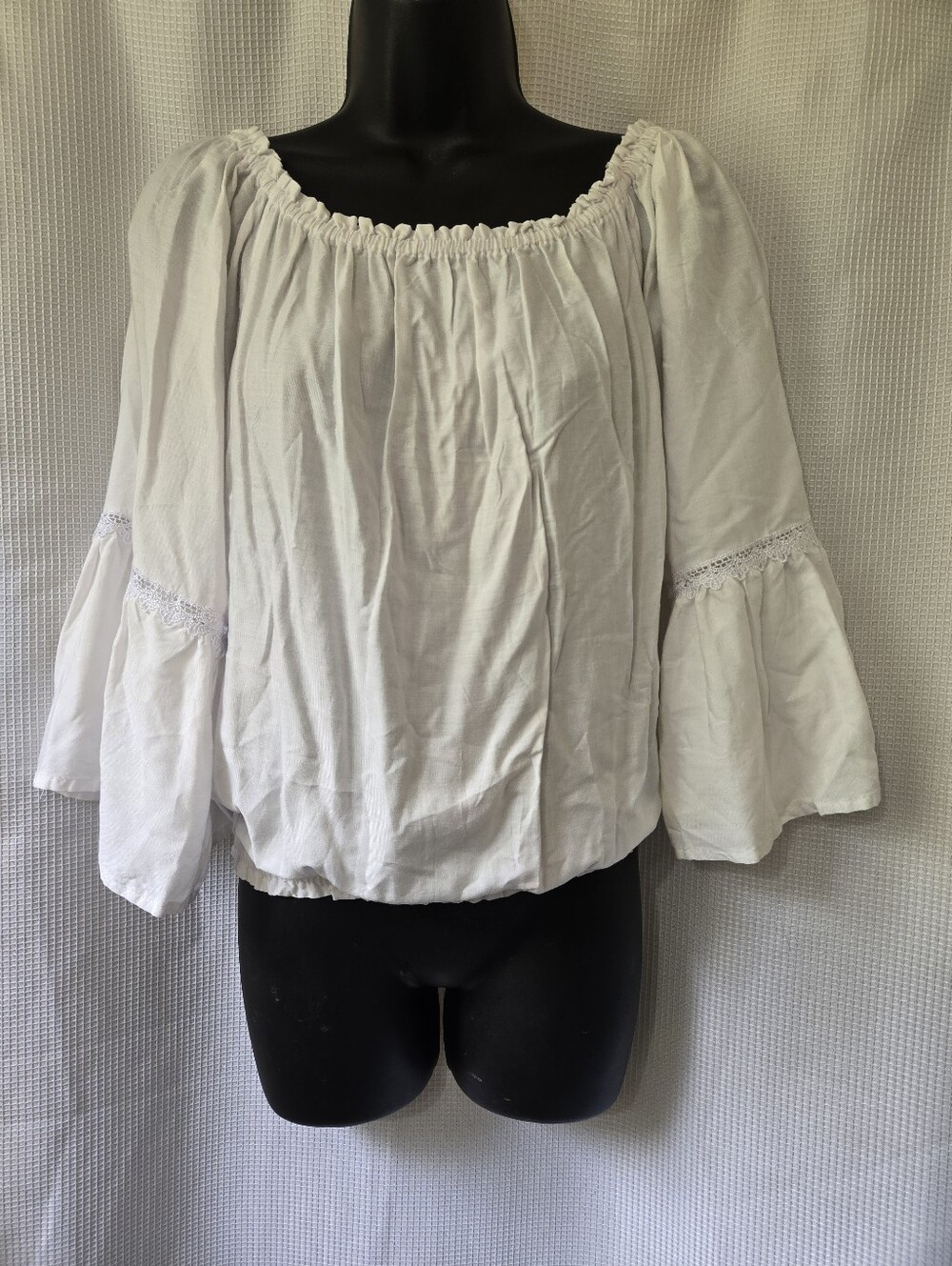 White Off-Shoulder Peasant Blouse with Bell Sleeves
